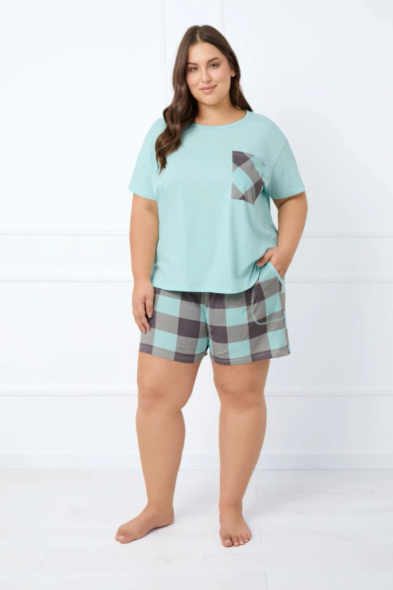 Sandra Дамска пижама с къс ръкав и къс панталон Италианска мода - светло тюркоазено
