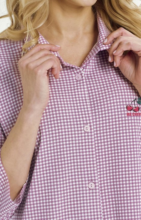 3436 Joliee Дамска риза Taro pink – памук, каре, 3/4 ръкав, копчета