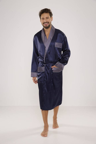 940 Forex мъжки сатенен халат за баня - тъмносин