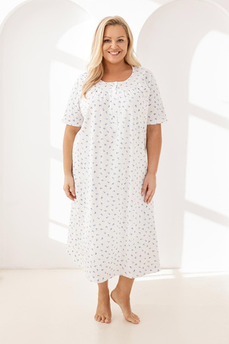 Нощна риза 019 Regina – дълга, бавовнена, с деколте на копчета | Елегантност и комфорт