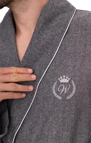 2532 Мъжки халат Zeus L&L сив – дълъг, памук, меланж, класически