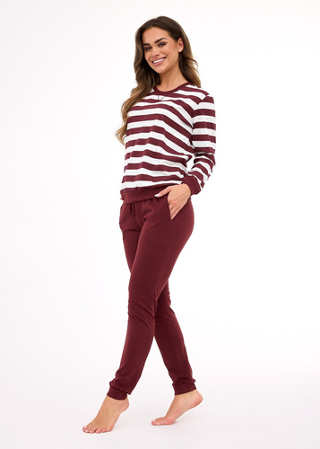 635/468 Piżama damska Cornette Molly 3 | Bawełna, paski ecru-brązowe, spodnie z kieszeniami