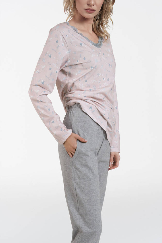 Simona Дамска пижама с дълъг ръкав и дълъг панталон Италианска мода - принт/меланж
