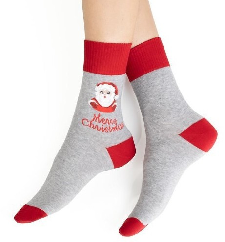 АРТ.136 Коледни дамски чорапи Steven, меланж сиво 142 – памук, топли, зимен десен