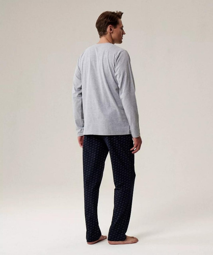 Мъжка пижама NMP-390 Atlantic grey navy blue - памучна, дълги ръкави, удобна и топла за по-студените нощи