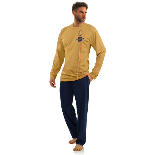 7542 Мъжка пижама с дълъг ръкав Sesto Senso - горчица