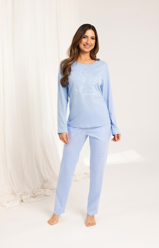 704 Regina pyjamas blue – дамска памучна пижама с дълъг ръкав и геометрична шарка