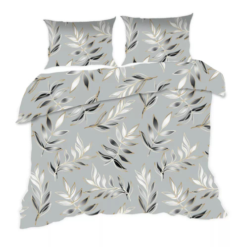 1745N Класически E24 Комплект спално бельо от памук с листа Karo, графитено сиво – 100% памук, издръжлив, цветен, комплект от 2 части