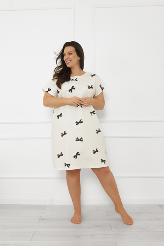 Дамска нощница Figaro - екрю, памук, къс ръкавИталианска мода