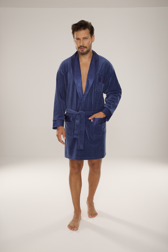 866 Noble Мъжки велурен халат De Lafense - къс, елегантен, памук - деним