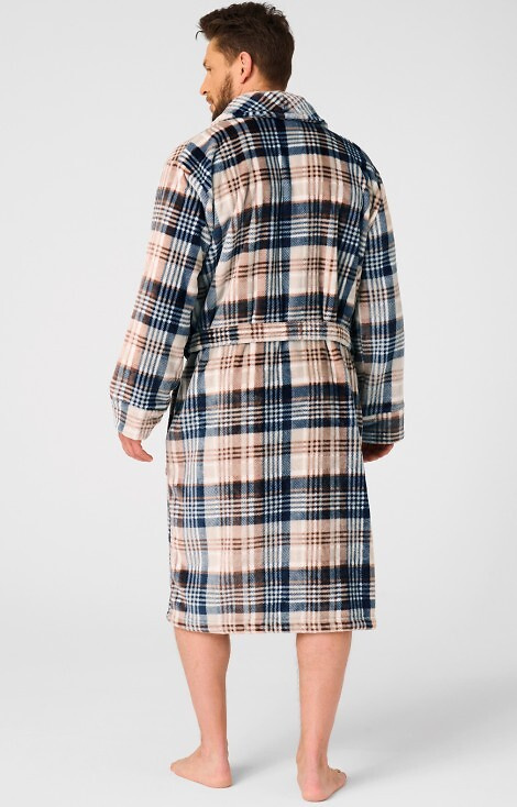 MGL 443 Key бежов мъжки халат - каре, мек, шал яка