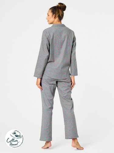 Дамска пижама LNS 429 Key houndstooth – памук, дълъг ръкав, закопчана