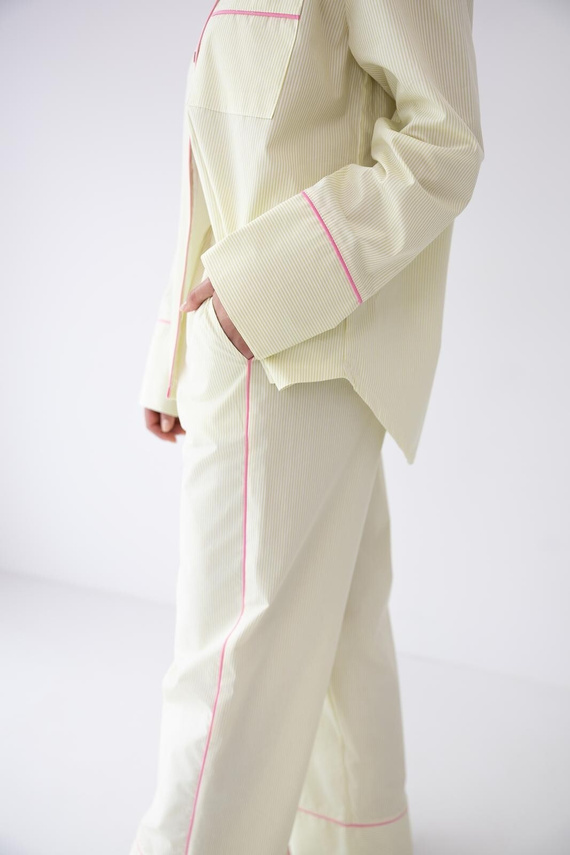 Дамска пижама Sensis Raven лайм – памучен комплект с риза и панталон