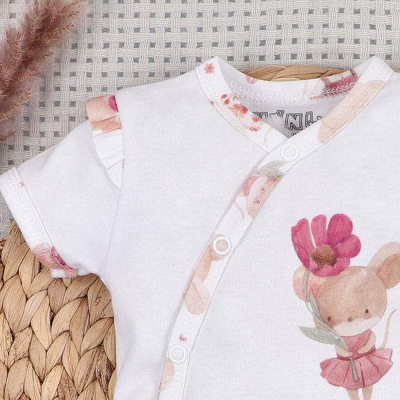 Бебешко боди Nini Little Mouse органичен памук тип прегърни ме къс ръкав