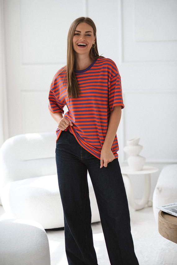 Тениска за бременност и кърмене Mamahood Milk&Love, лилаво и оранжево – удобна и стилна