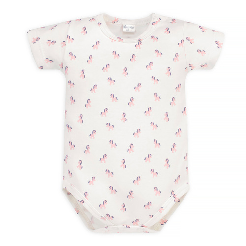 Прекрасно дневно боди с къс ръкав Пинокио ​​- коне в цвят екрю