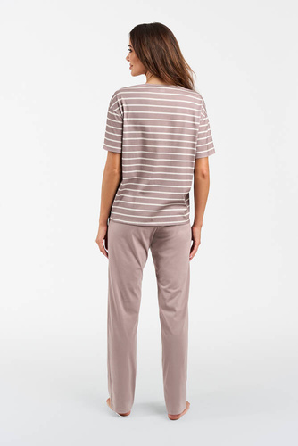 Betty Дамска пижама с къс ръкав и дълъг панталон Италианска мода - капучино/принт капучино