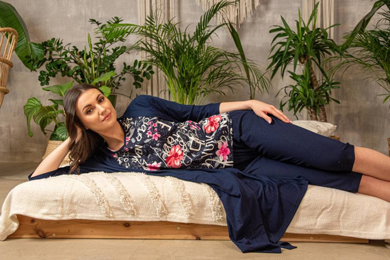 676 Дамска пижама Forex с подметка - тъмно синьо