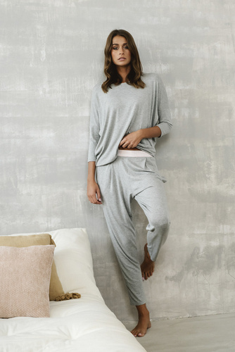 Стил Дамски комплект с 3/4 ръкав, дължина.италианска мода меланж панталони