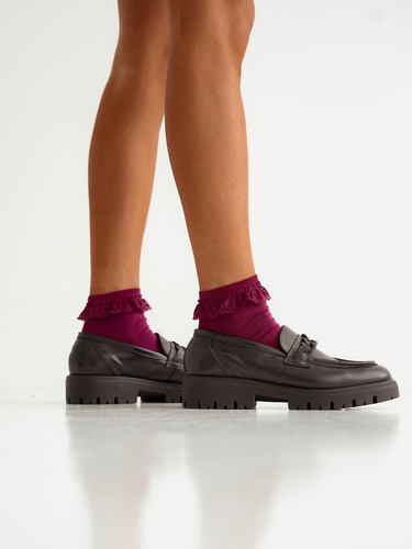 0897 Дамски чорапи Милена с дантела - бордо