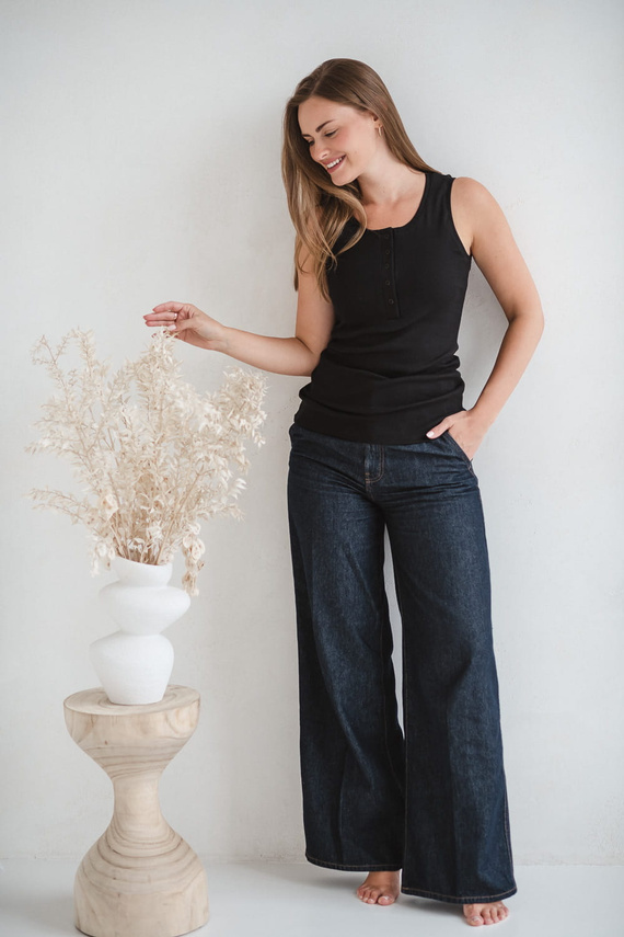 Тениска за бременни и кърмачки Tummy - рипсирана, с презрамки Milk&Love черна