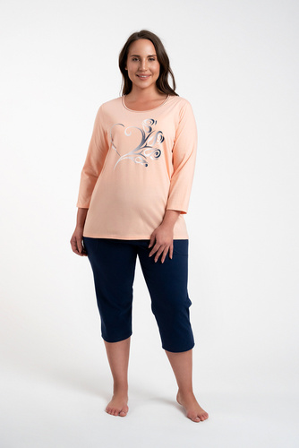 Arietta Дамска пижама с 3/4 ръкав и 3/4 панталон Италианска мода - сьомга