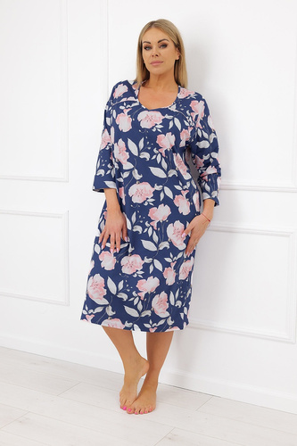 Нощница Italian Fashion Ardizja 100% памук с цветя и ръкав 3/4