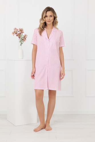 Дамска нощница Genna Italian Fashion 100% памук райе къс ръкав