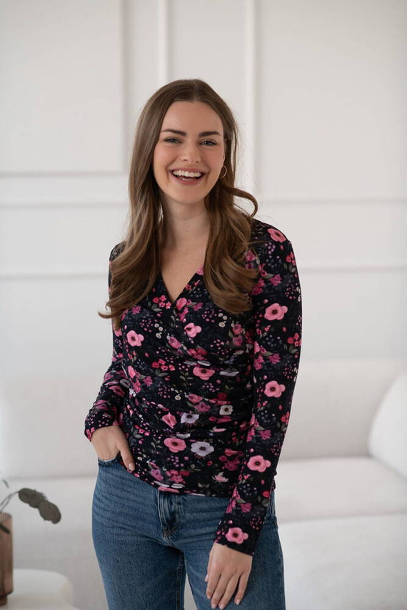 Черна блуза за кърмачки и бременни на цветя Milk Bar Milk&Love