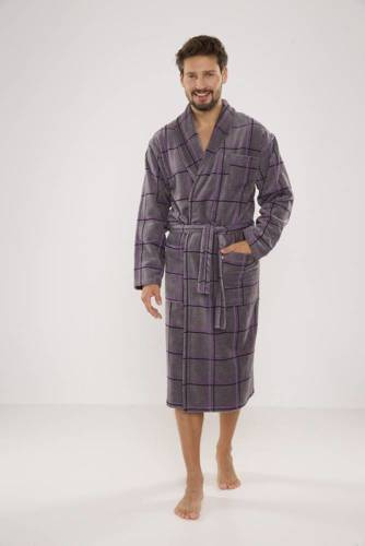 803 / 819 Мъжки халат от хавлиена материя Twin Forex - сив с лилаво каре (сиво каре)