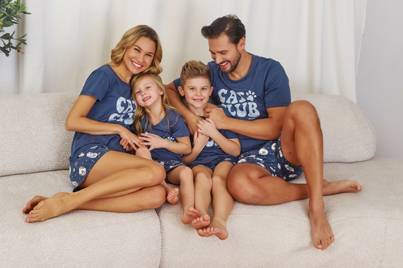 7204 Мъжка пижама "Cat club" Doctor Nap - тъмно синя
