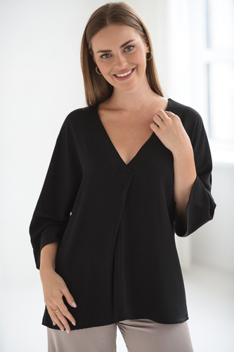 Блуза за бременни и кърмачки Mamafullness Milk&Love, черно – вискоза, 3/4 ръкав, oversize