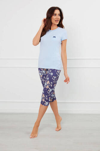 Pulia Дамска пижама с къс ръкав, 3/4 панталон Италианска мода - синьо/печат