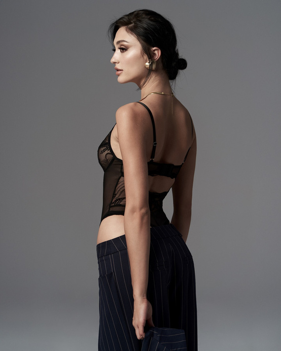 Body Perisia Teddy Obsessive черно с банели дантелено отворено