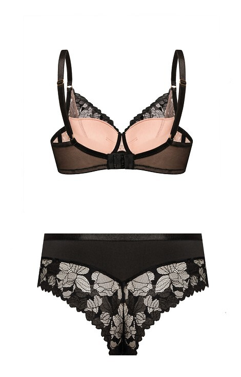 Бразилски слипове Hanna Mefemi – високи, дантелени, с бежова мрежа