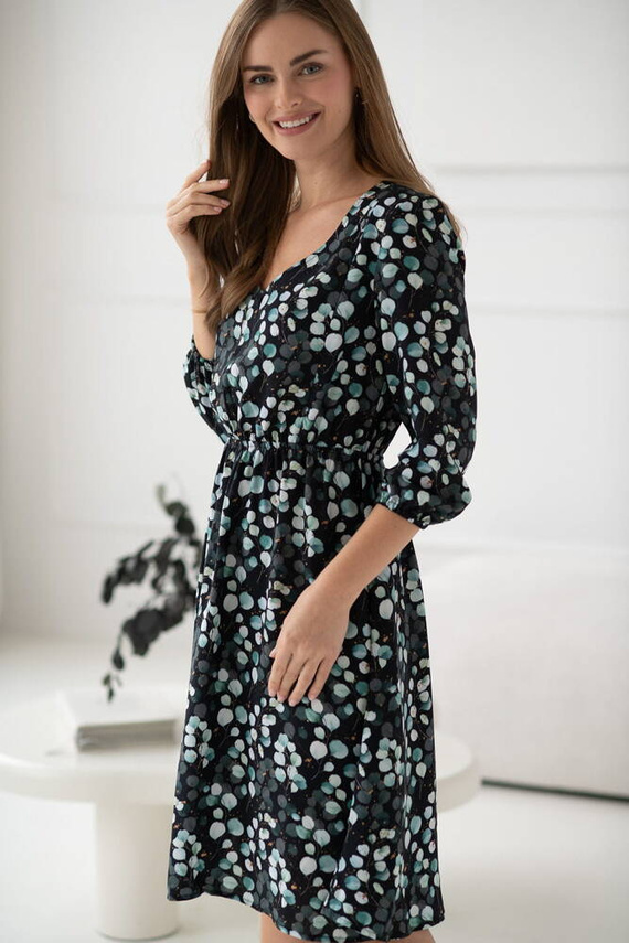 Lovely Dress Миди рокля за бременни и кърмачки с 3/4 ръкави Milk&Love с евкалиптови листа