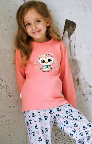 3486, 3487 Момичешка пижама Emma Taro цвят кайсия – памук, щампа, шарени панталони