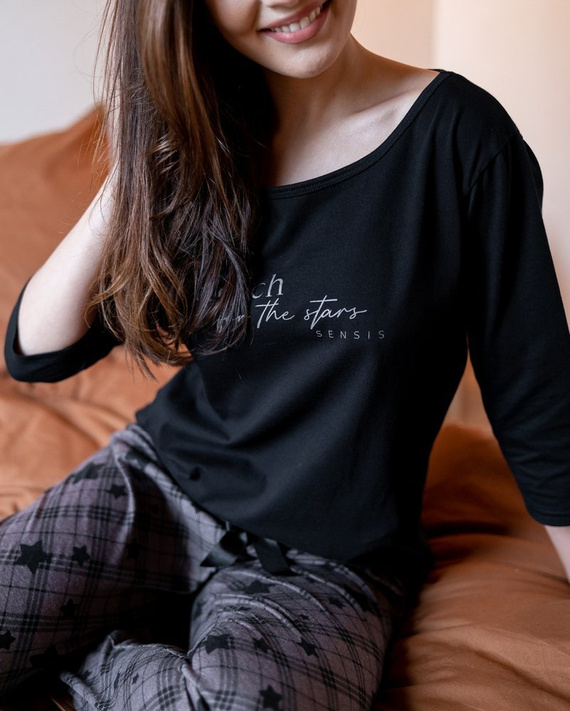 Дамска пижама Sensis Reach For The Stars - черно-кафява