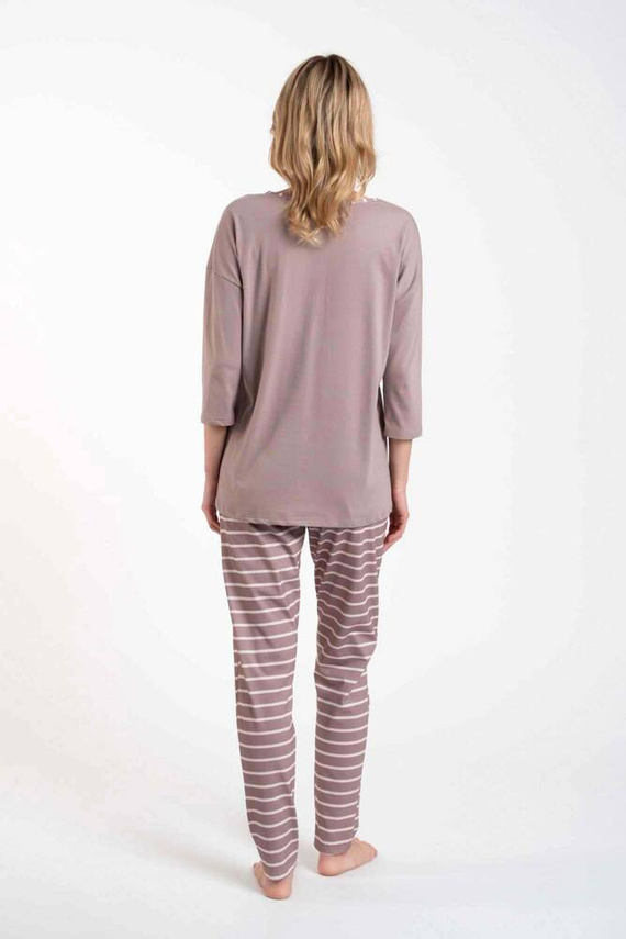 Betty Дамска пижама с 3/4 ръкав и дълъг панталон Италианска мода - капучино/принт капучино 