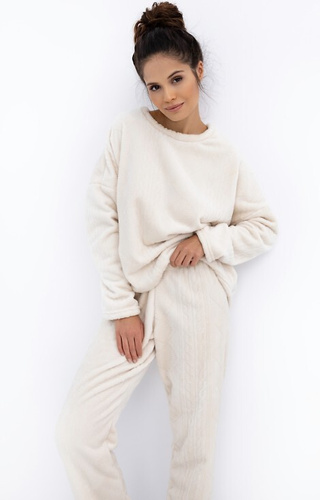 Дамска пижама Bridget Homewear Sensis - топла, мека плетка, екрю