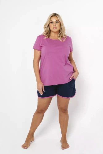 Ontega Дамска пижама с къс ръкав, къси панталони Италианска мода - амарант/ тъмно синьо