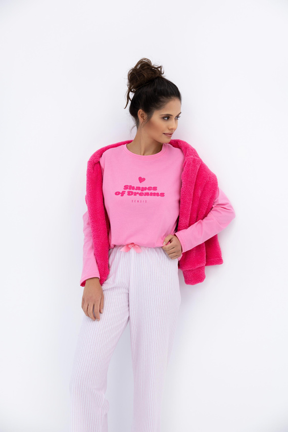 Дамска пижама Malaya Sensis - памучна тениска и дълъг панталон с панделка