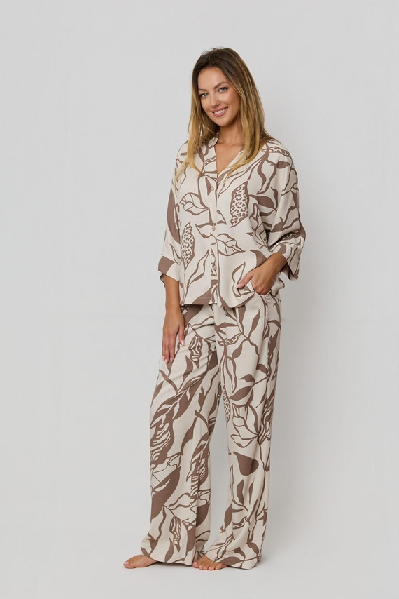 Дамска пижама Luna PX63 Mefemi by Nipplex – 100% вискоза, флорален принт, копчета, дълги панталони с джобове | Премиум комфорт