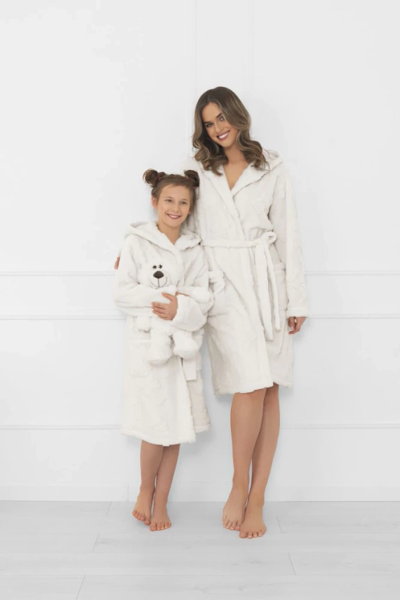 Детски халат с плюшени мечета Италианска мода в цвят екрю - с плюшени мечета, топъл, с качулка