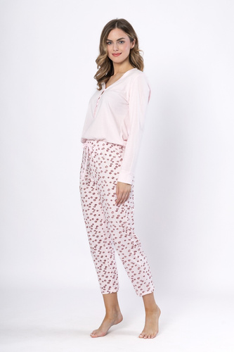 Дамска пижама Laveza 1623 Grażyna – памучна, светло розова, дълъг ръкав
