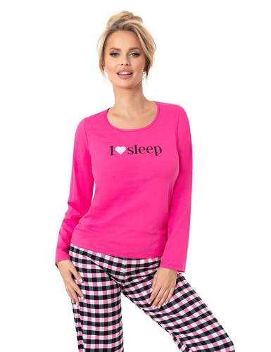 Дамска пижама Donna Sleep Long, цвят фуксия – памук, с дълги ръкави, опакована в найлонов плик