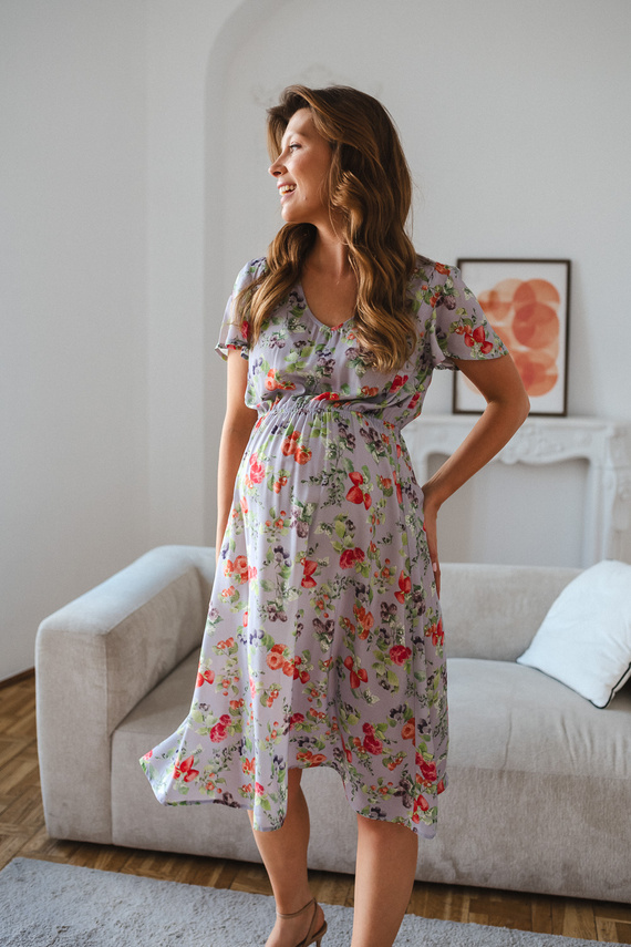 Lovely Dress Midi Milk&Love рокля за бременни и кърмещи светлосиня с плодове