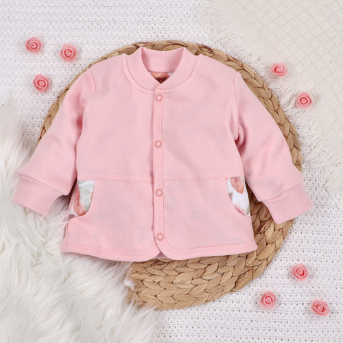 ABN-5429 Kolorowe kwiatki Bluza dresowa rozpinana z bawełny organicznej Nini różowy