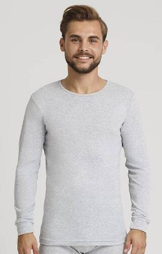 Сива рипсена тениска с дълъг ръкав Gucio