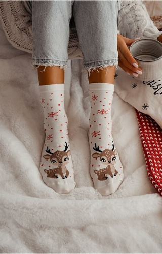 1283-036 Дамски чорапи Little Reindeer Milena в екрю - празнични, цветни, памучни